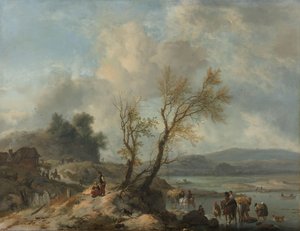 川沿いの砂の道のある風景 作： Philips Wouwerman