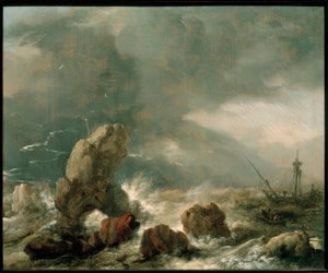 荒廃した海3隻の船 作： Philips Wouwerman