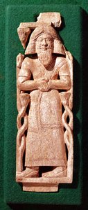 シリアのダマスカス王、ハザエルの国家のベッドから、アルスラーン・タッシュ（ハダトウ）から紀元前840年頃の神の象牙のプラケット 作： Phoenician