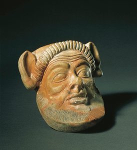 フェニキア美術：動物相を表現したテラコッタ製マスク。スペイン、イビサ島出土。紀元前3世紀。マドリード、国立考古学博物館 作： Phoenician
