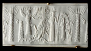 フェニキア文明：水の神が「春の誕生」の印を言う。紀元前2200年。テッロよりパリ・ルーヴル美術館