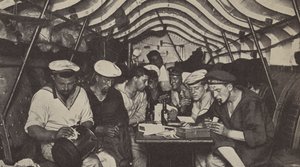 ドイツの潜水艦の乗組員室（モノクロ写真