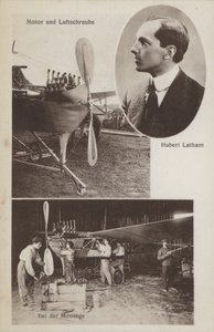フランス人飛行家Hubert Lathamと彼の飛行機（モノクロ写真 作： Photographer German
