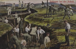 塹壕を掘るドイツ歩兵（第一次世界大戦）（カラー写真 作： Photographer German