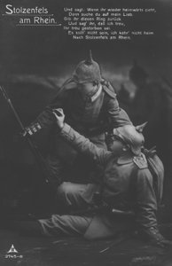 ライン川のシュトルツェンフェルス城、ドイツの愛国的な軍事をテーマにしたポストカード(モノクロ写真) 作： Photographer German