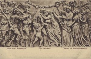 ドイツ統一記念碑「Nationaldenkmal」のレリーフ「帰郷」（ヘッセン州ルーデスハイム・アム・ライン）（モノクロ写真 作： Photographer German