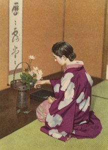フラワーアレンジメントを作る女の子（カラー写真）