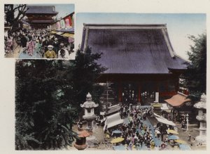 日本、1912年頃。東京・浅草公園の観音寺とその境内と各種ショー（写真 作： Photographer Japanese