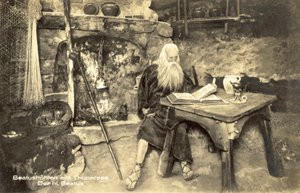 聖ベアトゥスの像、ベアトゥス洞窟、ベアテンベルク、スイス（モノクロ写真）