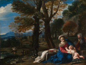 エジプトへの逃避の残り、1645年頃（銅の油） 作： Pier Francesco Mola