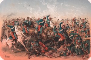 クリミア戦争の戦闘シーン、カラーリトグラフ、29x20cm、『Episodes de la guerre d