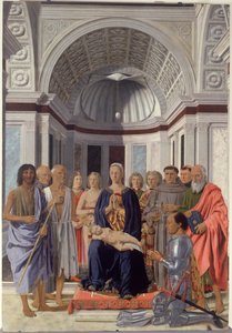 マドンナと子供と聖人、天使とモンテフェルトロのフレデリック 作： Piero dellaFrancesca