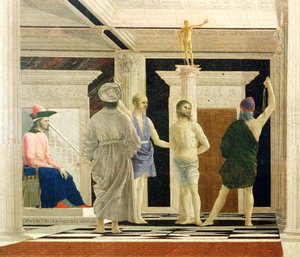 Flagelação de Cristo de Piero della Francesca (1412-1492), Têmpera sobre painel, 58x81,5 cm, detalhe