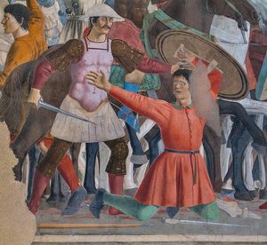 ヘラクライウスとチョスロエスの戦い、「真の十字架の物語」（フレスコ画）の細部 作： Piero della Francesca