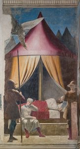 コンスタンティヌスの夢、「真の十字架の物語」の細部（フレスコ画） 作： Piero della Francesca
