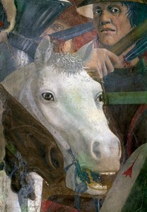 真の十字架の伝説、ヘラクリウスとチョスローの戦い、馬と兵士の詳細、1464年のフレスコ画