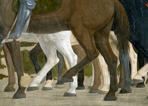 真の十字架の伝説、ミルビアン橋の戦いでのコンスタンティヌスの勝利、馬の足の詳細、1464年のフレスコ画