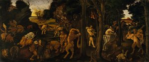 狩猟シーン、1494〜1500年頃（メソナイトに転送されたテンペラとオイル） 作： Piero di Cosimo