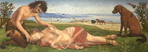 ニンフを悼むサテュロス、c。 1495 作： Piero di Cosimo