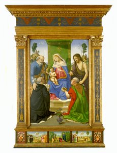 聖母子と聖ペトロ、洗礼者ヨハネ、ドミニコ、バーリのニコラ 1481-85年頃 テンペラ・油彩・パネル 作： ピエロ ディ コジモ