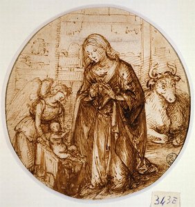 子供の崇拝」（紙にペンとインク 作： Piero di Cosimo