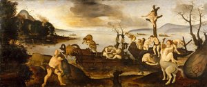 狩りからの帰還、c.1505-7（テンペラと木の上の油） 作： Piero di Cosimo