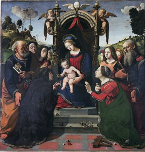 聖人たちに囲まれた玉座の聖母子（パネルに油彩・テンペラ、1493年頃 作： Piero di Cosimo