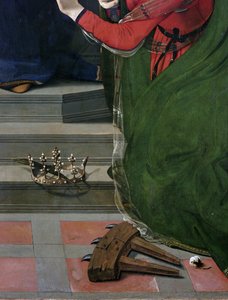 聖人に囲まれた玉座の聖母子像、細部（パネルに油彩とテンペラ、1493年頃 作： Piero di Cosimo