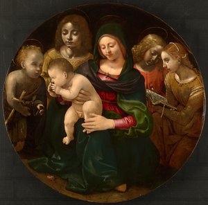 若い洗礼者聖ヨハネ、聖セシリア、天使たちと一緒の聖母子、c。 1505年。