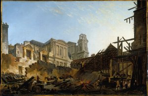 1762年3月16日から17日の夜の火災後のサンジェルマン広場、1762年頃（油彩） 作： Pierre Antoine Demachy