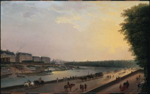 グルヌイエールのセーヌ川、チュイルリーの水辺のテラスからの眺め、1777年頃（木に油彩） 作： Pierre Antoine Demachy