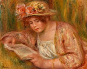 帽子をかぶったアンドレ、読書 作： Pierre-Auguste Renoir