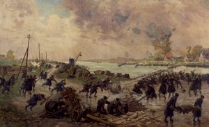 イーゼルで戦闘中のベルギー軍、1914 年 10 月、第一次世界大戦、ベルギー、20 世紀 作： Pierre Ernest and Neymark Gustave Ballue