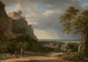 人物と彫刻のある古典的な風景 作： Pierre-Henri de Valenciennes