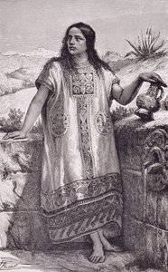 トルテカの少女、クロード＝ジョゼフ＝デジール・シャルネ著「新世界の古代都市」より。1887年（エングレーヴィング） 作： Pierre (after) Fritel