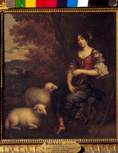 Deshoulieres夫人の身長を推定した肖像 アントワネット・リジェ・ド・ラ・ガルド（1637-1694） 詩人 ピエール・ミニャール（1612-1695）の作とされる絵画 17世紀 日。0.4x0.44 m シャンティ、コンデ美術館 作： Pierre (attr. to) Mignard