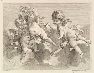 Three Loves、1つは矢筒、もう1つはブドウ、1727-60。 作： Pierre Alexandre Aveline