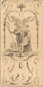 羊飼いと羊飼い(?) 作： Pierre Alexandre Aveline after Antoine Watteau