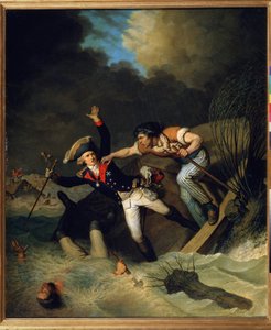 1785 年のブランズウィックの洪水の際のブランズウィック公レオポルドの死 (1785 年のブランズウィックの洪水の際のブランズウィックのレオポルドの死)。 ピエール アレクサンドル ド ヴィレ (1748-1821) の絵画。 キャンバスに油彩 作： Pierre Alexandre Wille