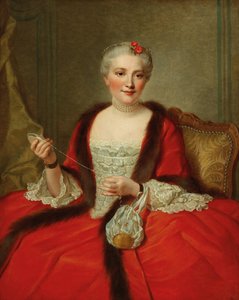 織物用シャトルを持つエレガントな女性の肖像 1751年 作： Pierre Allais