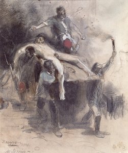1848年2月23日、死体を運び去る男たち（ガッシュ） 作： Pierre Andrieu