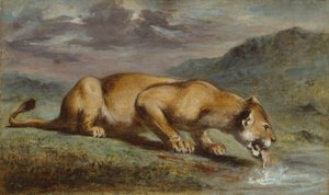 負傷した雌ライオン、1840〜50年 作： Pierre Andrieu