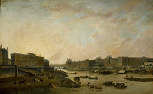 ポン・ヌフから見たオテル・ド・ラ・モネとルーヴル美術館、c. 1800年。 作： Pierre Antoine Demachy