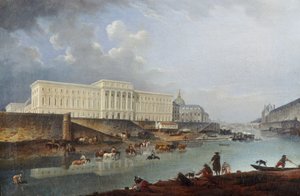 シテ岬から見たオテル・ド・ラ・モネ、ケ・ド・コンティ、セーヌ川、1777年。 作： Pierre Antoine Demachy
