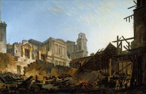 1762年3月16日から17日の夜の火災後のサン=ジェルマン広場、1762年頃、油彩・カンヴァス 作： Pierre Antoine Demachy