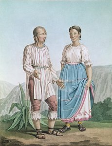 1810年に公開されたアレクサンダーフォンフンボルト（1769-1859）による「航海aux地域Equinoxiales du Nouveau大陸」からのミチュアカンのインディアンの衣装 作： Pierre Antoine Marchais