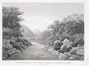 ニューオランダ：ブルーマウンテンズのワラガンバ川の眺め、「航海Autour du Monde（1817-20）」から、ルイクロードデソールズドフレシネ（1779-1842）、シュローダーによって彫刻、1822-24（li 作： Pierre Antoine Marchais
