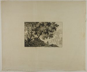杖を持つ男のいる風景 作： ピエール・アントワーヌ・モンジャン