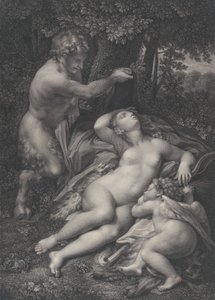 眠っているヴィーナスを発見するサテュロス、1801 年、横たわるキューピッド。 作： Pierre Audouin