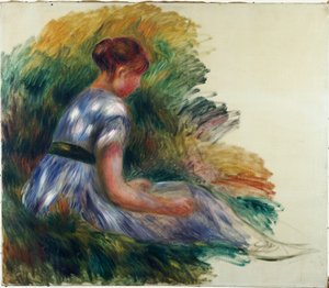 庭のアリスギャンビー、芝生に座っている少女、1891年